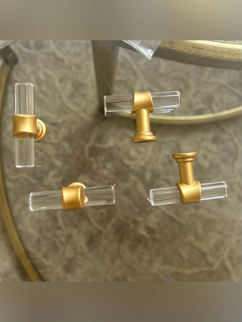 Set of 12 Acrylic & Brushed Gold Cabinet Knobs | Modern Drawer Pulls | NEW